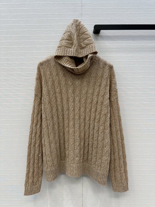 Brunello Cucinelli Popular Glittering Bead Cashmere Sweater with Detachable Collar