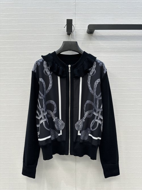 Hermes Rope Print Wool Knit Cardigan with Elegant Appeal