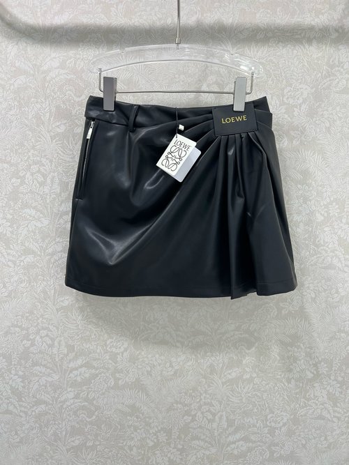 Loewe Irregular Wash PU Leather Skirt, Stylish and Sophisticated