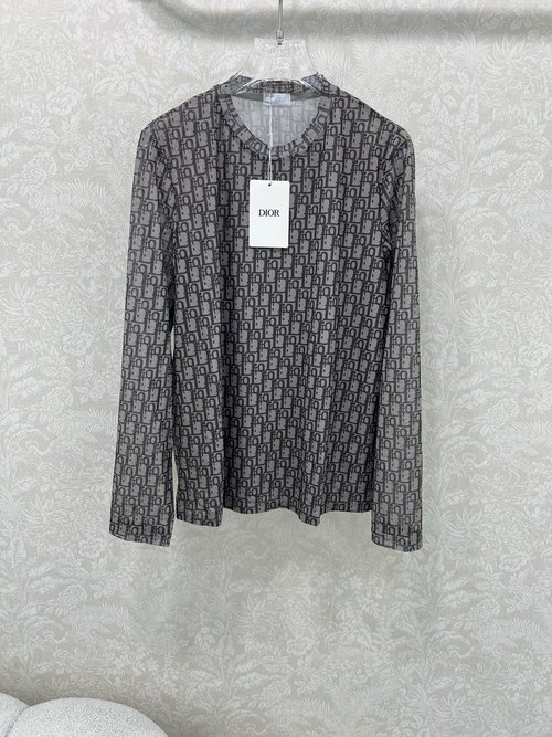 Dior Mesh Bodysuit with Full Monogram Letter Logo Print, Trendy for Layering