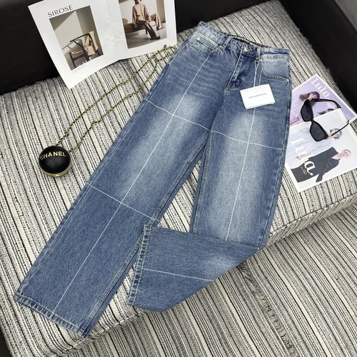 Alexander Wang Early Autumn Denim Wide-Leg Pants with Letter Logo
