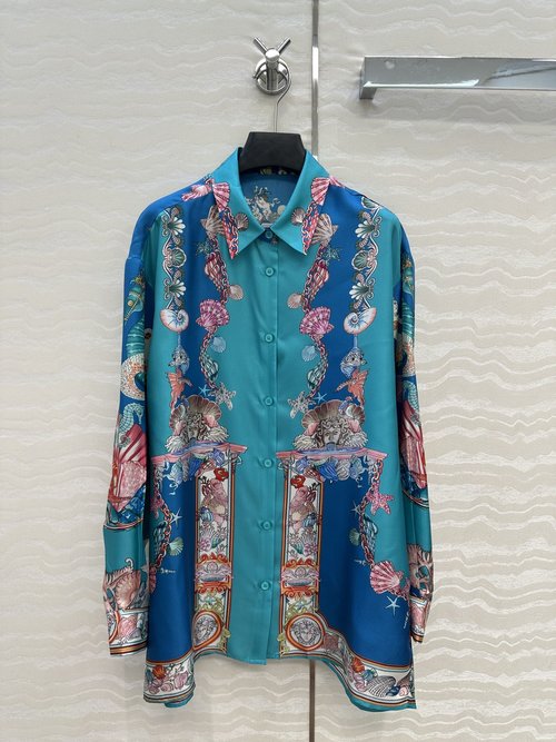 Versace Popular Original Silk Shirt with Baroque Mermaid Print