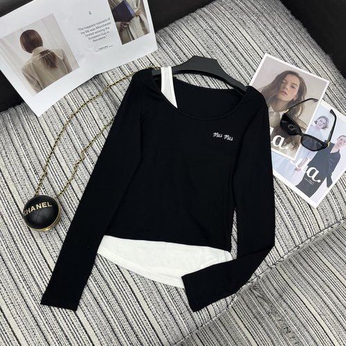Miu Miu Two-Piece Long-Sleeved Top with Hot-Fixed Letters