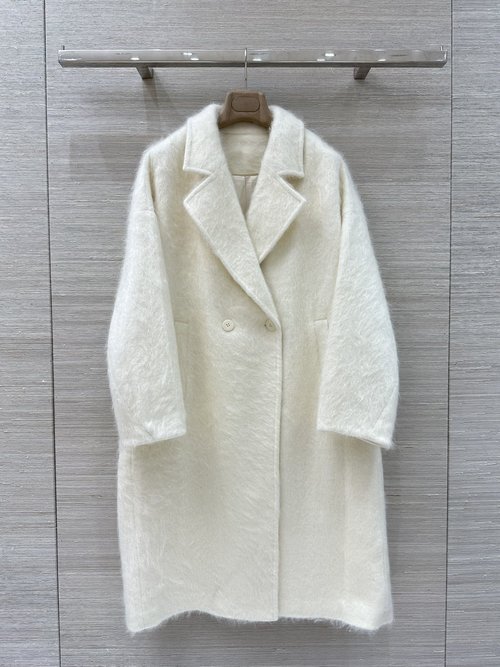Jil Sanders Minimalist V-neck Double-faced Cashmere Coat with Custom Long Pile