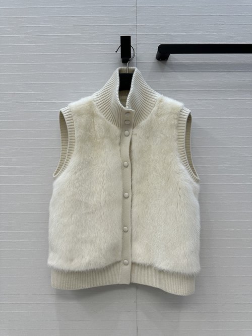 Loro Piana Exclusive First Release: Natural Silver Mink Fur Vest with Cashmere Knit, Classic Design