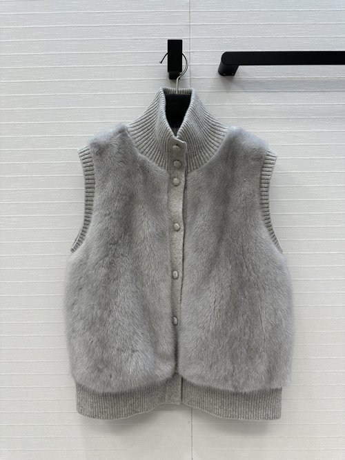 Loro Piana Exclusive First Release: Natural Silver Mink Fur Vest with Cashmere Knit, Classic Design