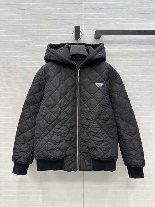 Prada Popular Quilted Cotton Jacket with Metal Triangle Logo
