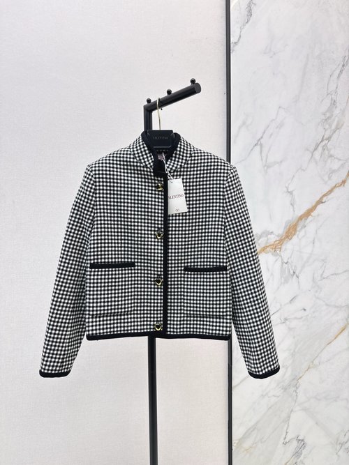 Valentino Classic Black and White Checked Collared Coat, Stylish and Layered