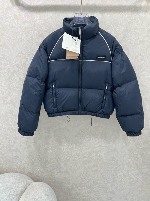 Miu Miu Stand-up Collar Down Jacket with Brand Logo and Good Texture
