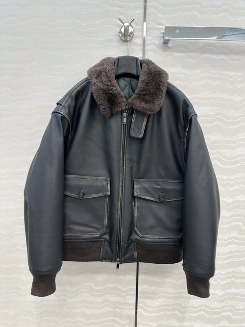 The Row Exclusive High-End Teddy Lamb Fur Collar Cowhide Down Jacket