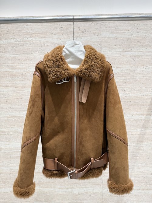 Burberry Imported Shearling Motorcycle Jacket with Adjustable Fur Collar