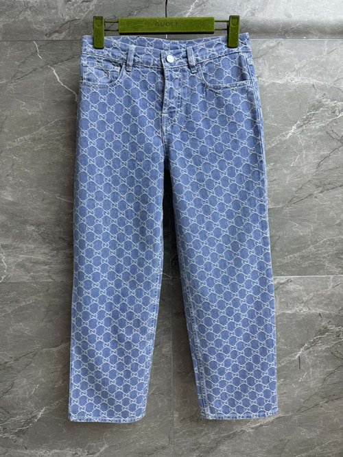 Gucci Timeless Vintage Blue Jacquard Straight-leg Jeans