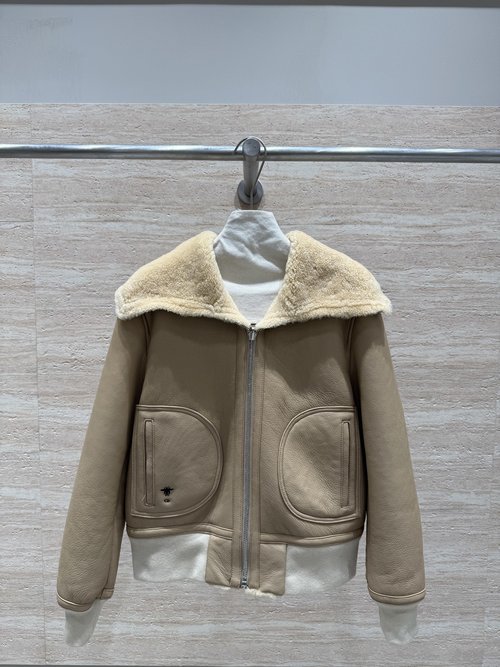 Dior Fashionable Cream-colored Fur Jacket with Design Details