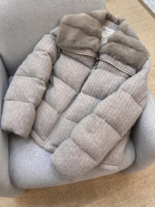 Brunello Cucinelli Premium Copenhagen Mink Trimmed Knit Goose Down Coat