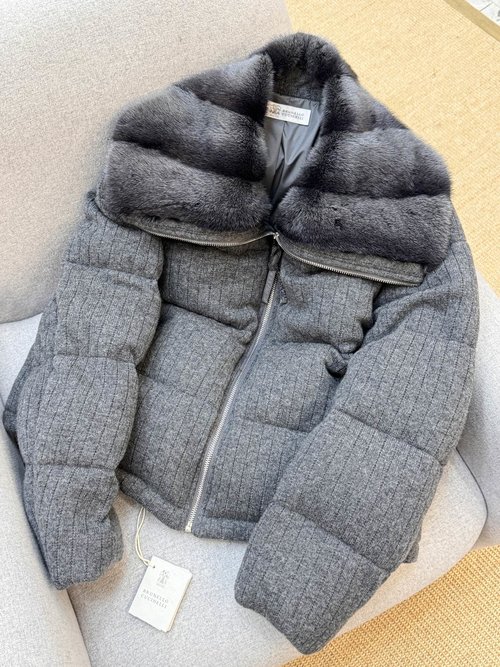 Brunello Cucinelli Premium Copenhagen Mink Trimmed Knit Goose Down Coat