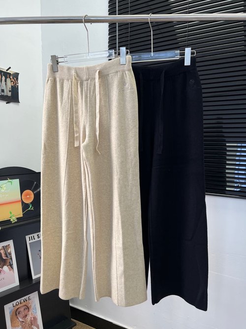 Loro Piana Custom Knit Wide-Leg Pants with Embroidered Logo