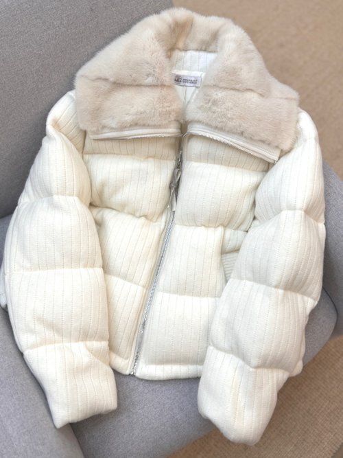 Brunello Cucinelli Luxurious Knitted Down Jacket with Mink Collar and Fine Filling