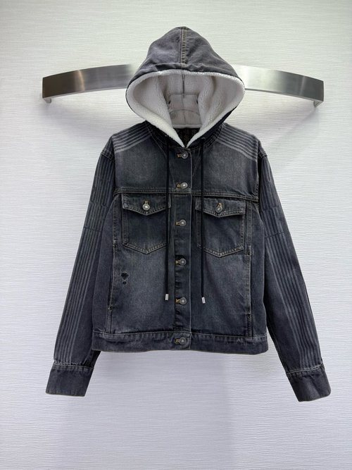 Dior Fleece Composite Denim Hoodie with Bee Embroidery