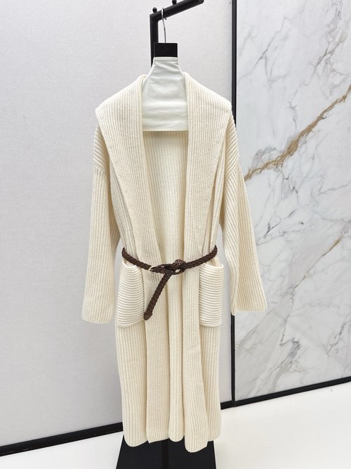 Brunello Cucinelli Vintage-Style Long Knitted Coat with a Belt