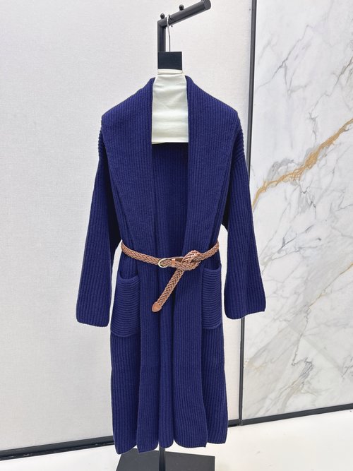 Brunello Cucinelli Vintage-Style Long Knitted Coat with a Belt