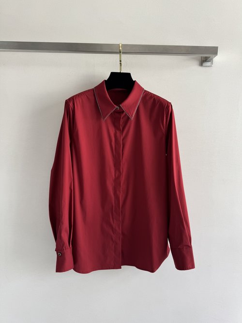 Brunello Cucinelli Custom Cotton Blend Shirt with Pearl Chain Decoration