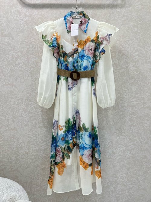 Loro Piana Courtly Lace Long Dress with Wide Flared Skirt