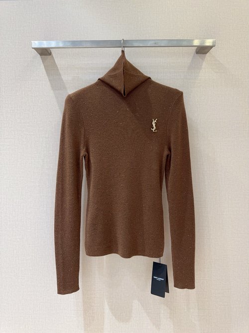 Yves Saint Laurent High-collared Sequin Knit Top with YSL Logo for Elegance