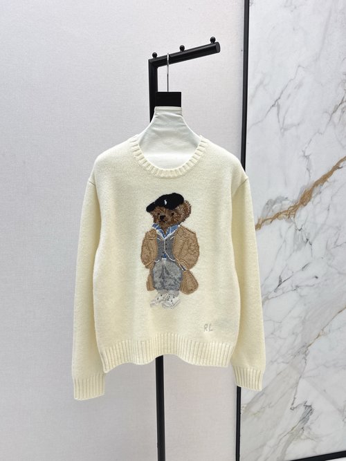 Loro Piana Gentleman Bear Sweater with Embroidery in RL Series, High-End Style