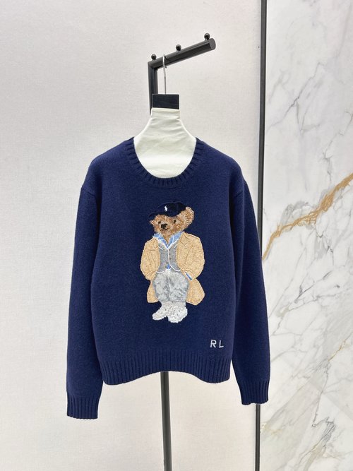 Loro Piana Gentleman Bear Sweater with Embroidery in RL Series, High-End Style