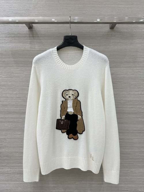 Loro Piana Exclusive Original Purple Label Bear Embroidered Wool Sweater