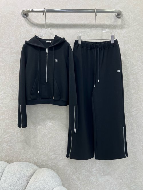 Celine Sporty Hooded Sweatshirt and Wide-Leg Pants Set