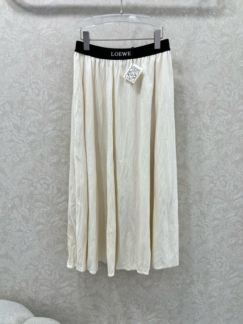 Loewe Long Pleated Skirt with Velvet Waistband and Classic Letter Elastic Band