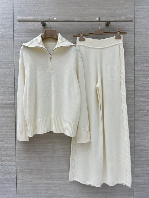 Loro Piana Exclusive High - end Starter - Merino Wool Top and Knit Trousers Set