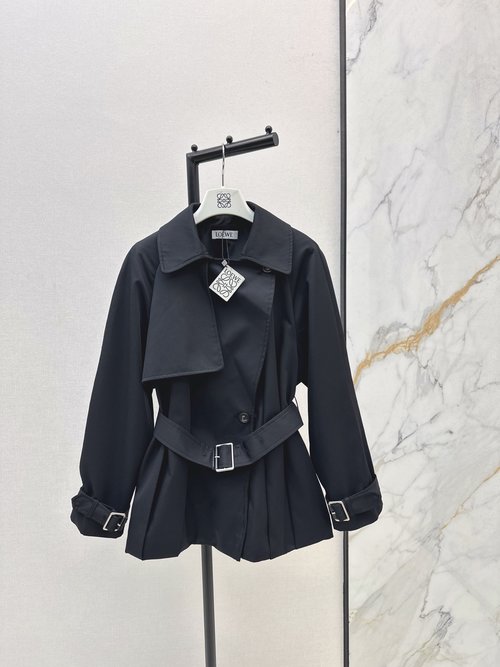 Loewe Stylish Collared Short Flared Trench Coat for Elegant Appearance
