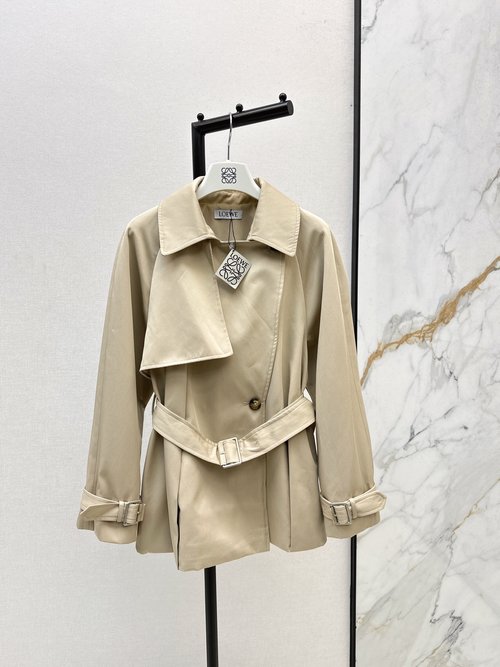 Loewe Stylish Collared Short Flared Trench Coat for Elegant Appearance