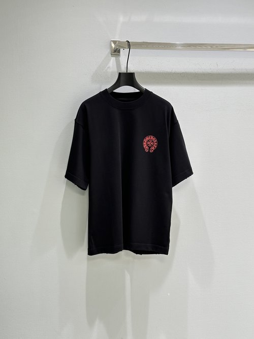 Chrome Hearts Short Sleeve Oversized Tee with Red Print Accents, Casual Style