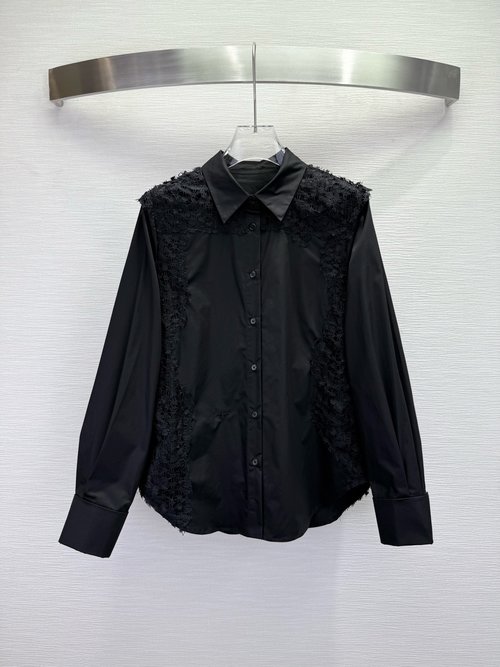 Dior Elegant Long-Sleeve Shirt with Lace and Bee Embroidery
