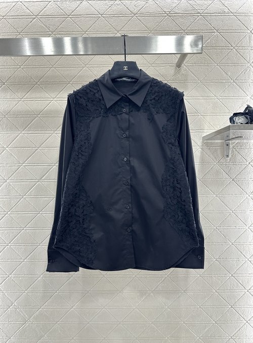 Dior Solid Color Lace Shirt: Custom Fabric, Versatile and Elegant
