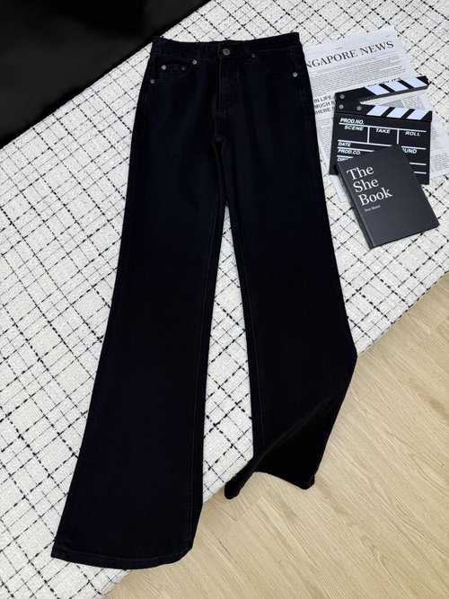 Chanel Irregular Embroidered Logo Flare Jeans for Long Legs