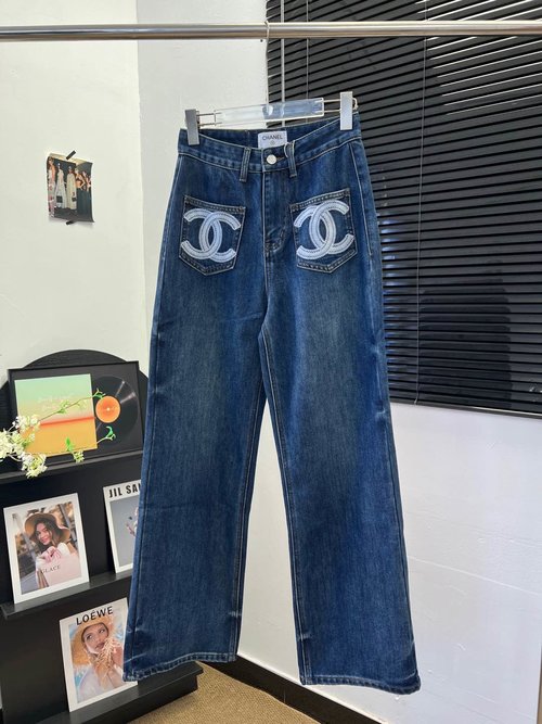 Chanel Classy Double Pocket Embroidery Jeans Trousers