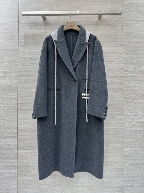 Jil Sanders Detachable Scarf Double-sided Cashmere Long Coat, Timeless and Streamlined