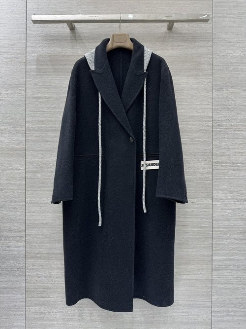 Jil Sanders Detachable Scarf Double-sided Cashmere Long Coat, Timeless and Streamlined