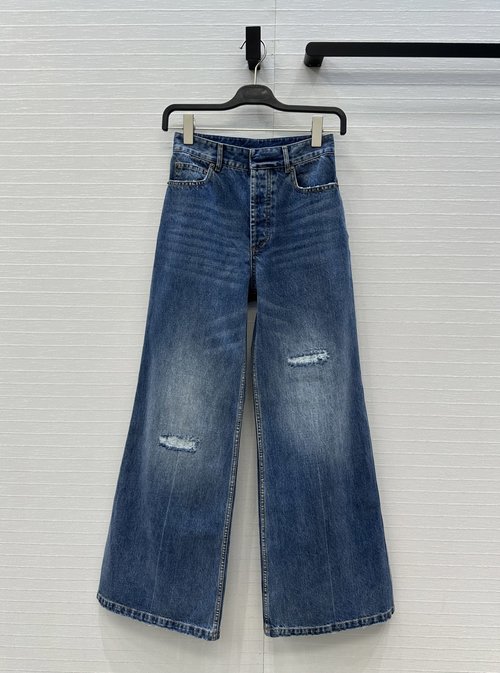 Dior Exclusive Vintage Washed High-waisted Wide-leg Jeans with Logo Print