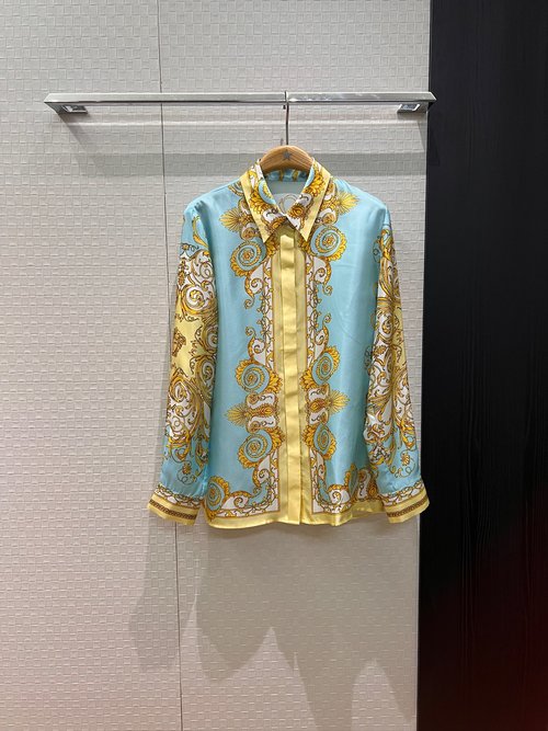 Versace Silk Shirt with Medusa Buttons and Printed Design