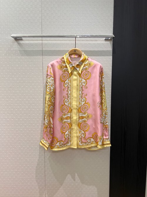 Versace Silk Shirt with Medusa Buttons and Printed Design