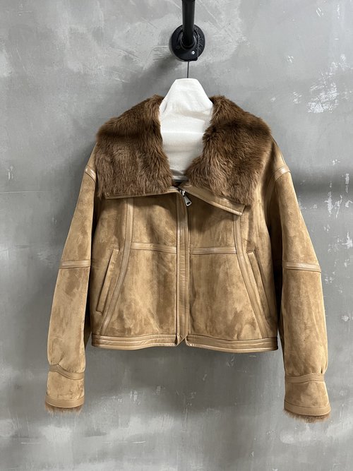 Loewe Elegant Retro Fur-Trimmed One-Piece Made of Turkish Suede Wool