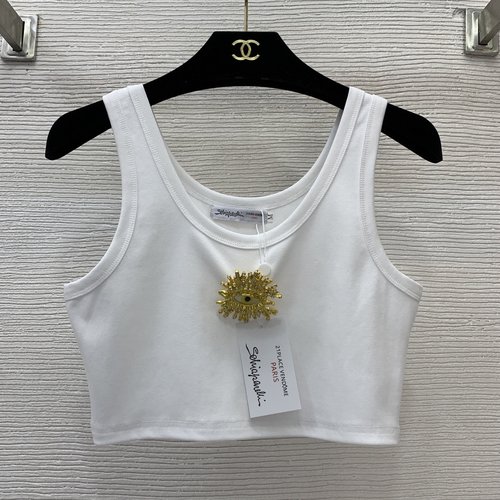 Schiaparelli Golden Eye Brooch Decorated Short Sling and Legging