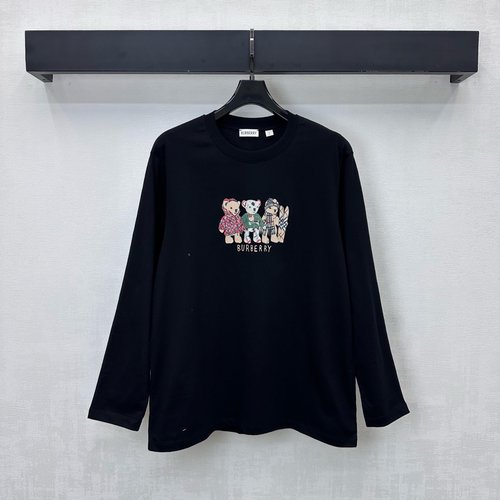Burberry Custom Cotton Long - Sleeve Tee with Bear Print Logo
