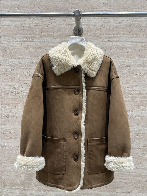 Loewe German Imported Goat Suede Reversible Coat with Small Lapel