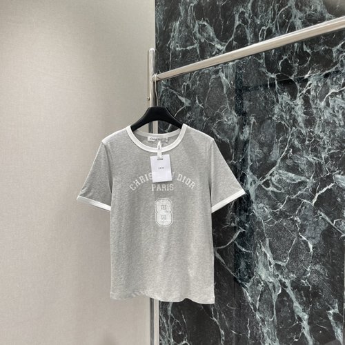 Dior Printed Round Neck Short Sleeve T-Shirt, White Trim, Simple and Elegant